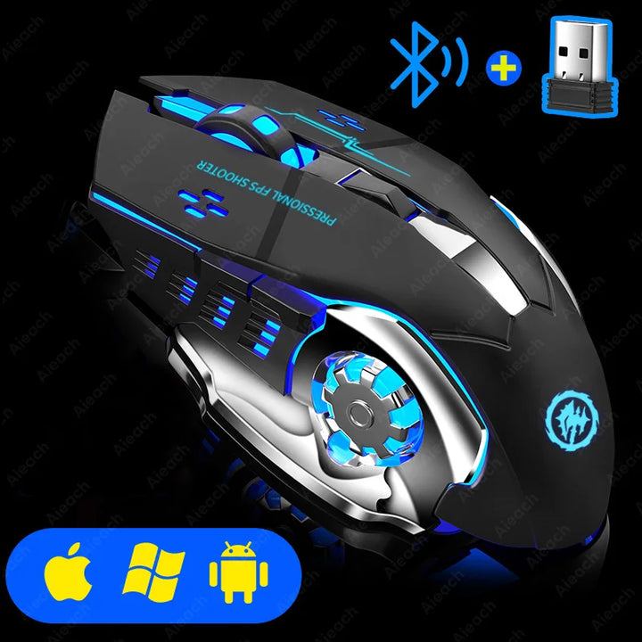 Lavender shop Rechargeable Bluetooth Gaming Mouse Black
Bluetooth gaming mouse for PC and laptop
Adjustable sensitivity Bluetooth mouse
Professional Bluetooth gaming mouse