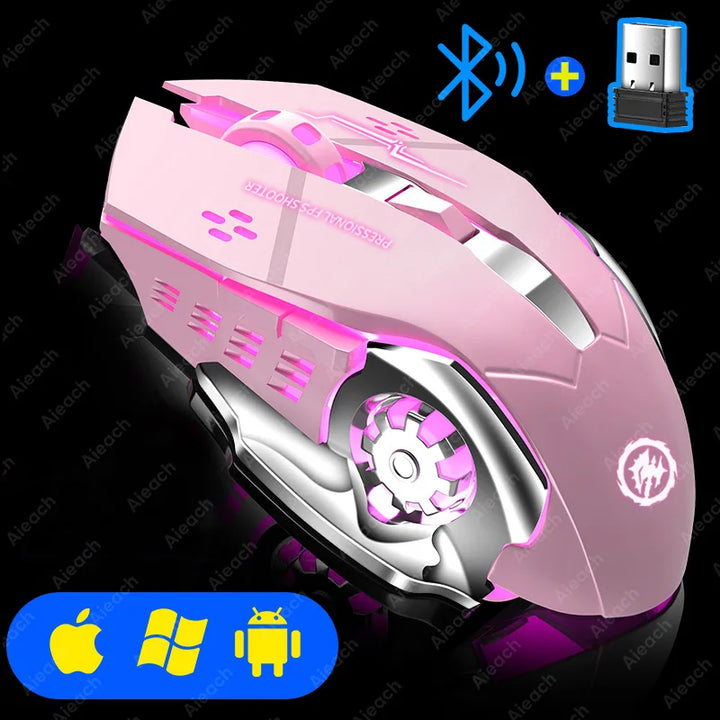 Lavender shop Rechargeable Bluetooth Gaming Mouse Pink
Gaming mouse with ergonomic design
Bluetooth gaming mouse for PC and laptop
Adjustable sensitivity Bluetooth mouse