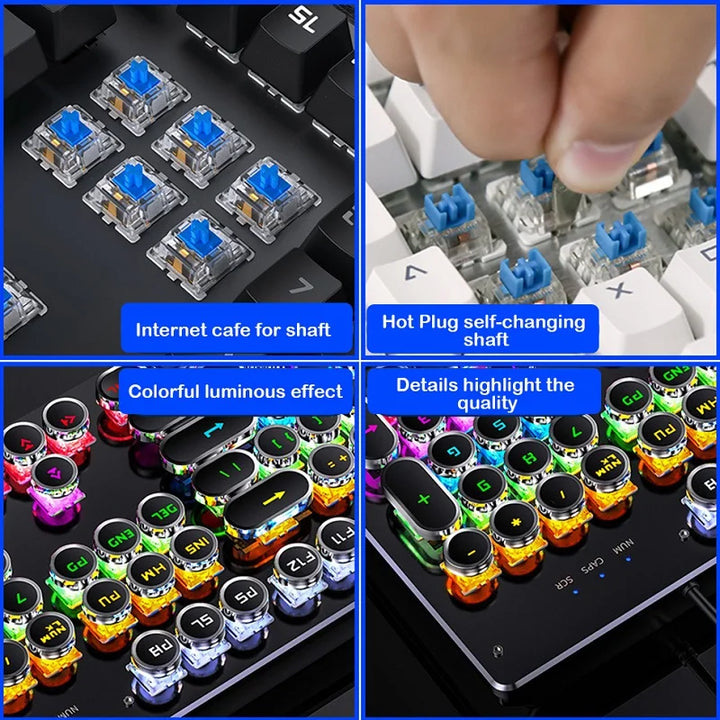 Lavender shop Retro Punk Mechanical Keyboard White Black
Mechanical keyboard for typing enthusiasts
Retro punk style keyboard with backlighting
Mechanical keyboard with retro colors