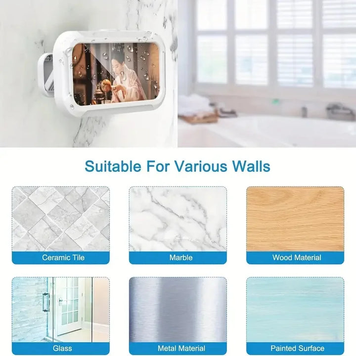 Lavender shop Waterproof Shower Phone Holder White
Waterproof phone stand for shower
Wall-mounted waterproof phone holder
Shower-safe phone holder