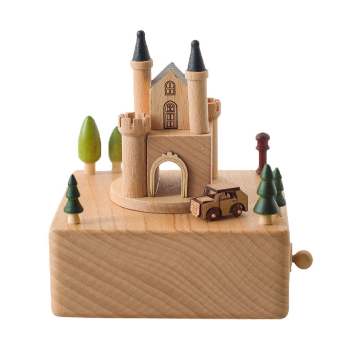 Lavender shop Wooden Castle Car Music Box
Handcrafted castle car music box
Vintage castle car music box
Musical box with castle and car design