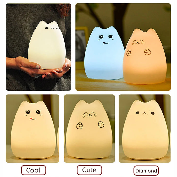 Silicone Cat Lamp Cute Animal Lamp
Cat-shaped touch night light
Soft glow silicone cat lamp
Cat lamp with touch sensor