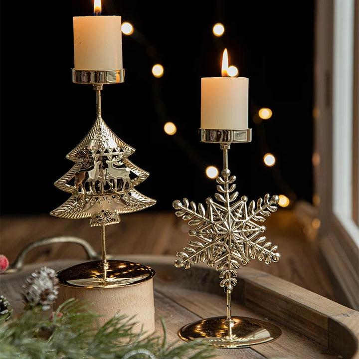 Golden Christmas candlestick with festive designs